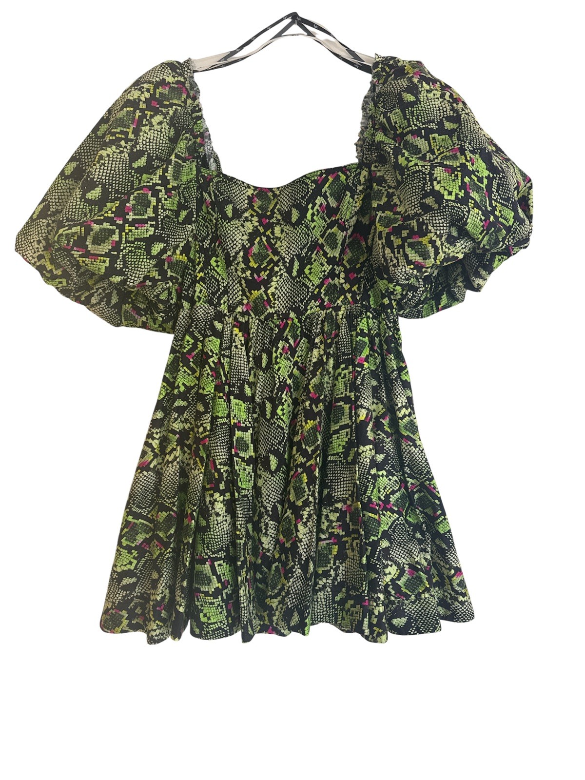 AJE Serpentine Corset Mini Dress Size 12 Green Snake Python Print Puff Sleeve