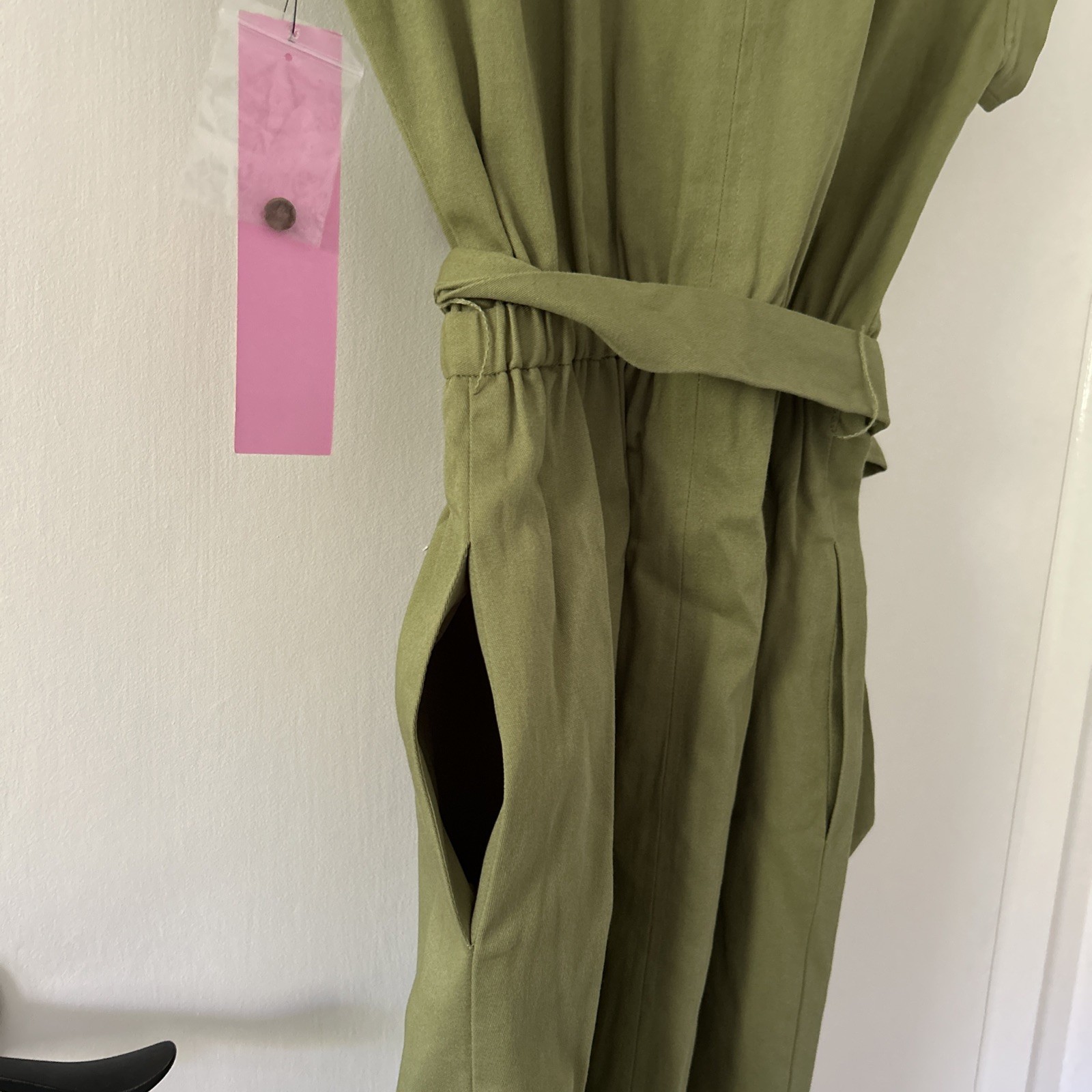 LDT Dax Tie Waist Button Down Collar Short Sleeve Sheath Shirt Dress Size 2