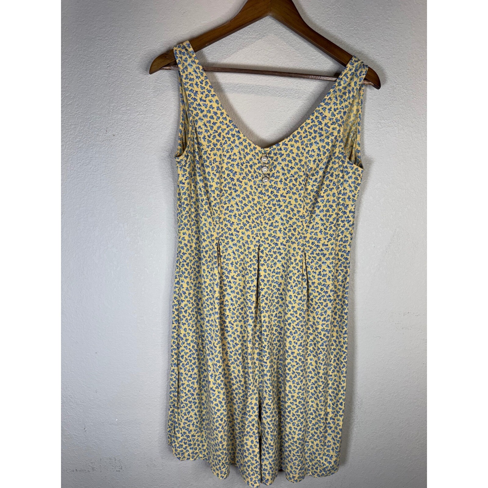 Floral Romper Vintage Sleeveless Cottagecore 90s Yellow Blue Medium