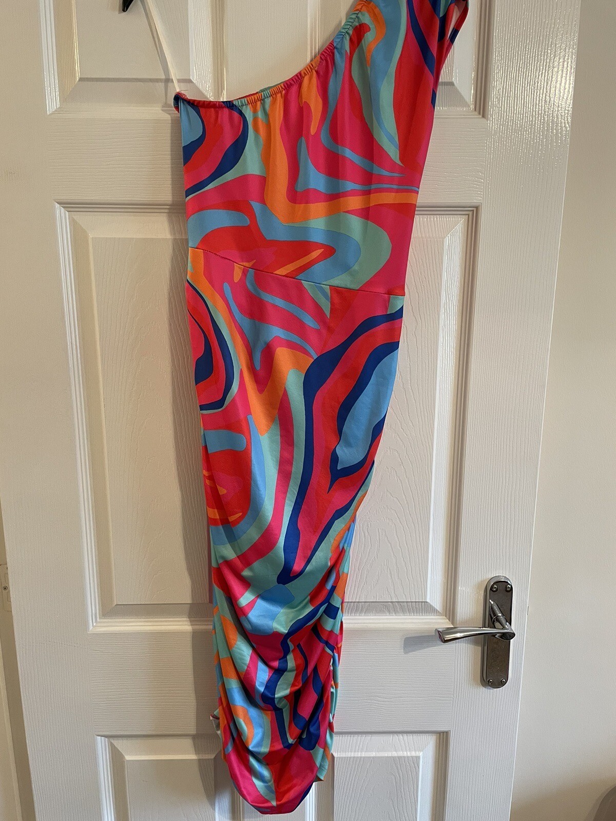CHICME Multicoloured One Shoulder Tie Belt Summer Dress – Size Large – VGC