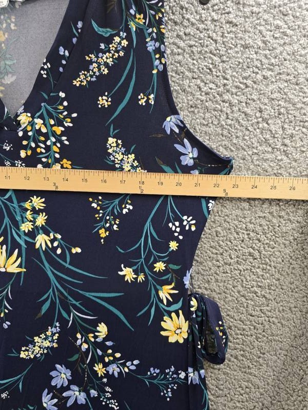 Sam & Jess Printed V-Neck Tie-Waist Midi Dress Women’s XL Navy Multi Pullover