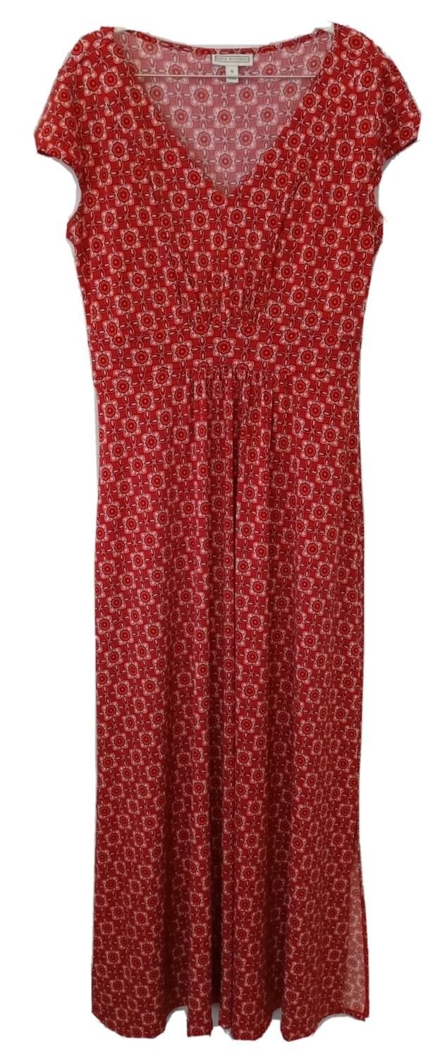 Dana Buchman Dress S Red Boho Hippie Stretch Knit A-Line Side Vent Midi Sundress