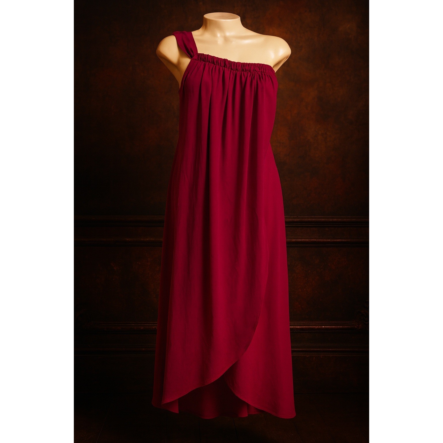 Rory Beca One-Shoulder Silk Dress XS Burgundy Wine Made in USA Elegant Draped