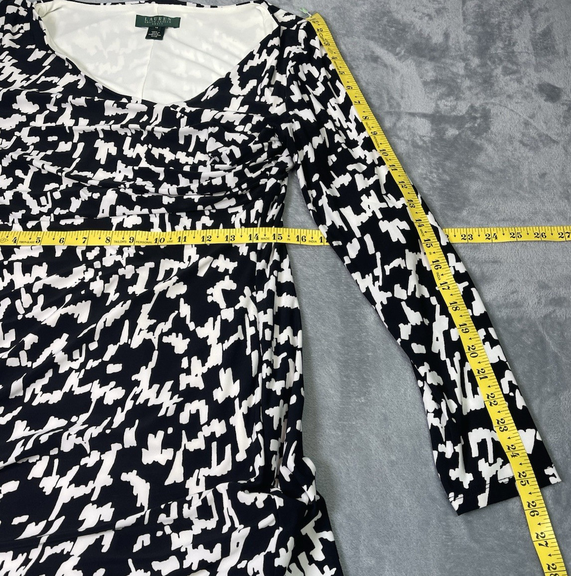 Ralph Lauren NWOT long sleeve black white geometric wrap dress sz 14 designer
