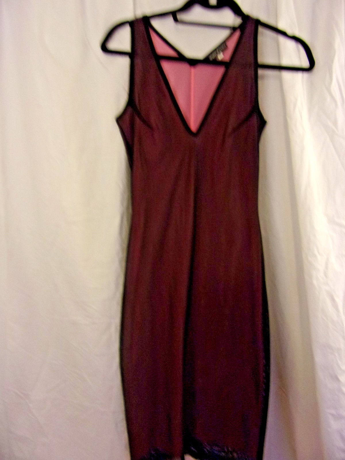 Amaya Arzuaga Spain Cocktail Slip Dress Black Netting over Pink Lining 38 Y2K
