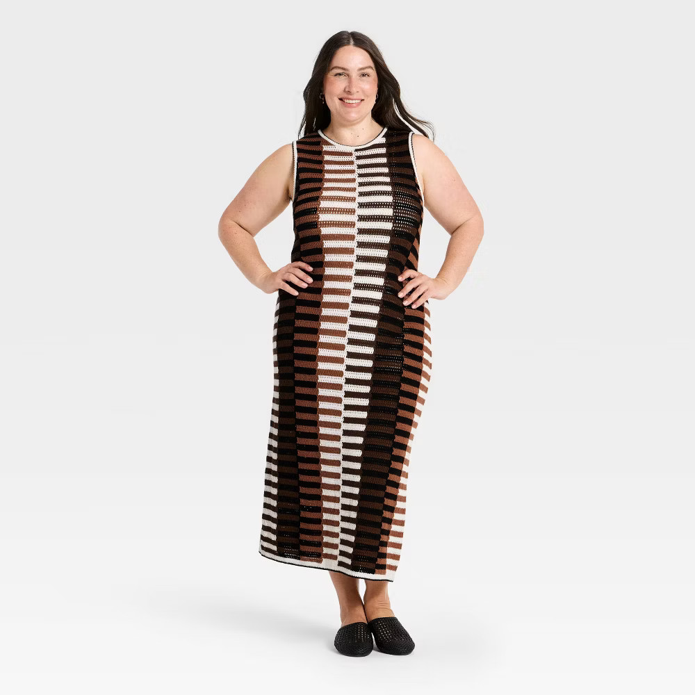 Women Maxi Sweater Dress – Universal Thread Brown Striped XXL
