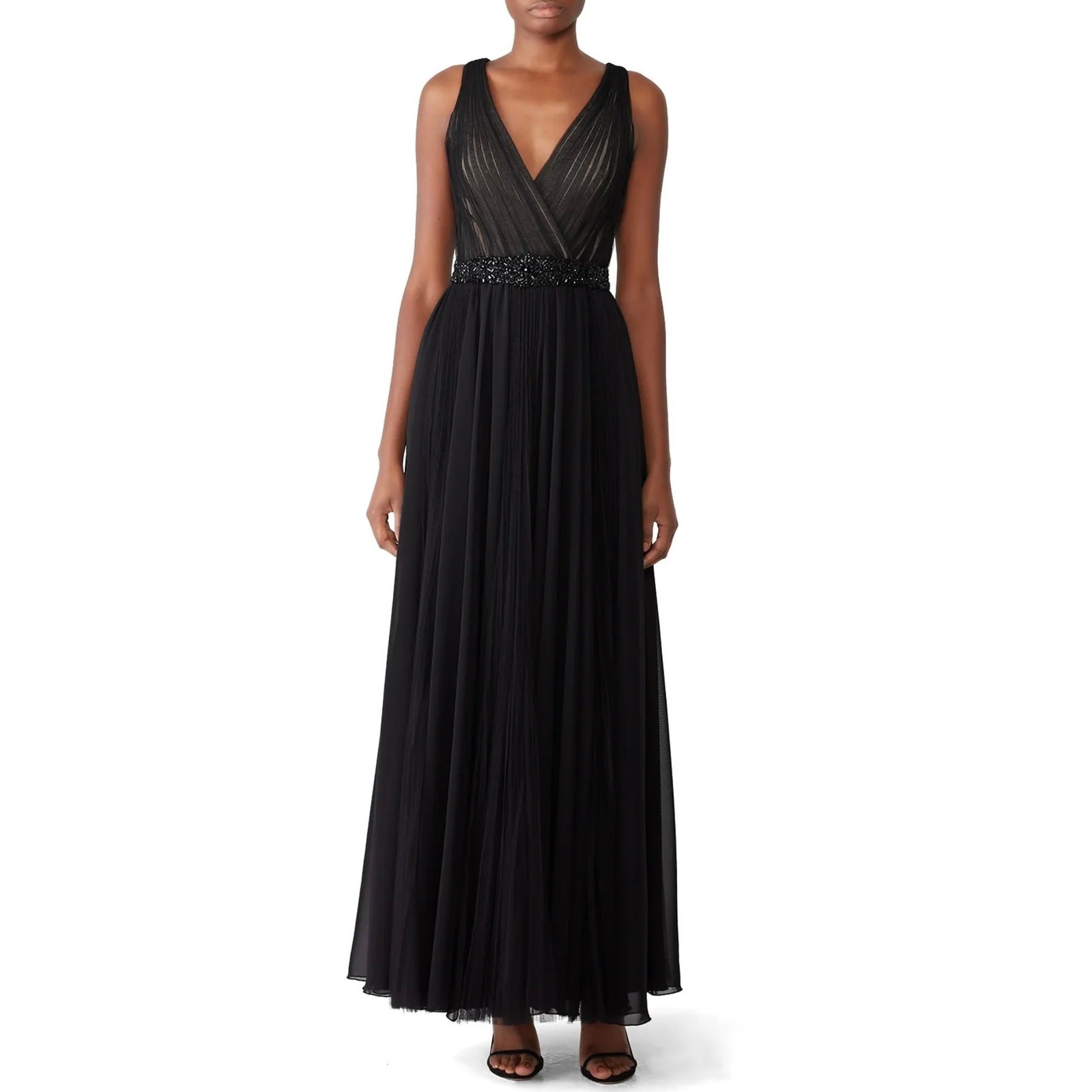 Badgley Mischka Black Pleated Embellished Waist Gown 6