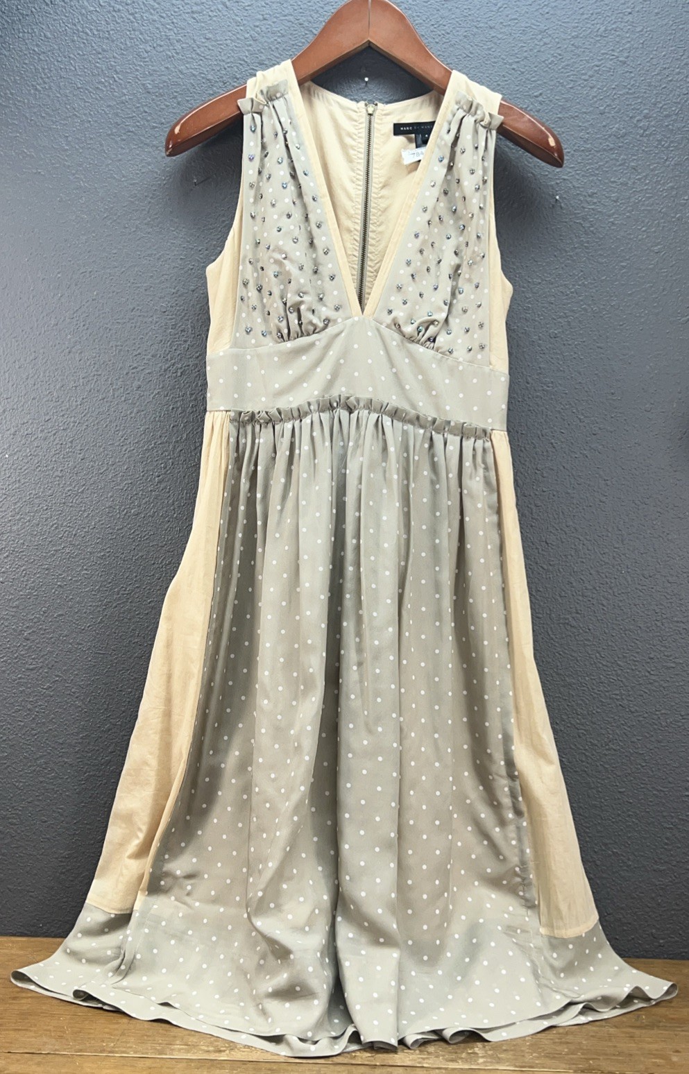 Marc Jacobs by Marc Jacobs Polka Dot Silk Dress With Crystal Accents Size 4