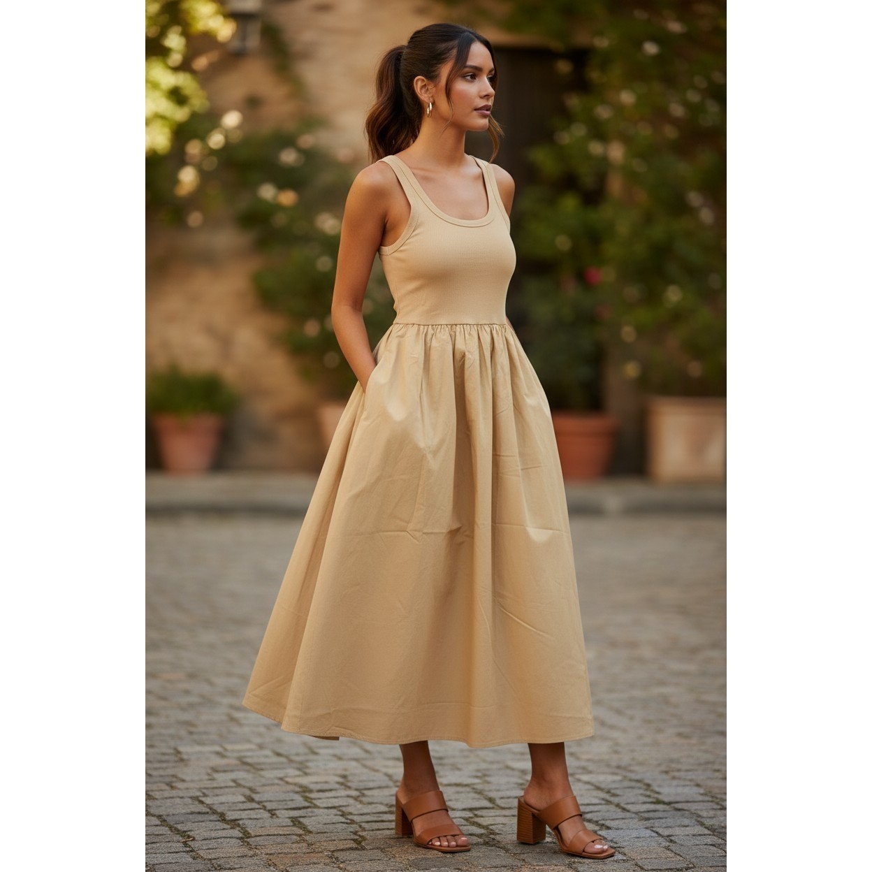 Nine Britton Mustard Yellow Ribbed Mixed Media Maxi Dress NWT Fits S/M