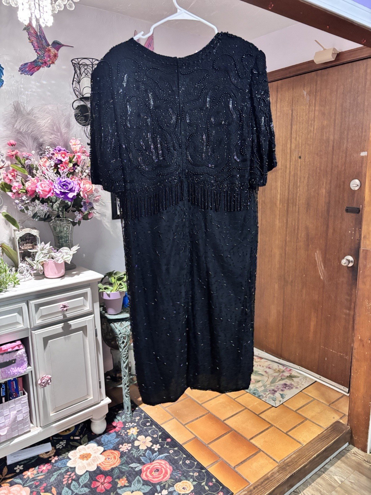 Lawrence Kazar New York Black 1X Beaded Fringe Mini Cocktail Dress