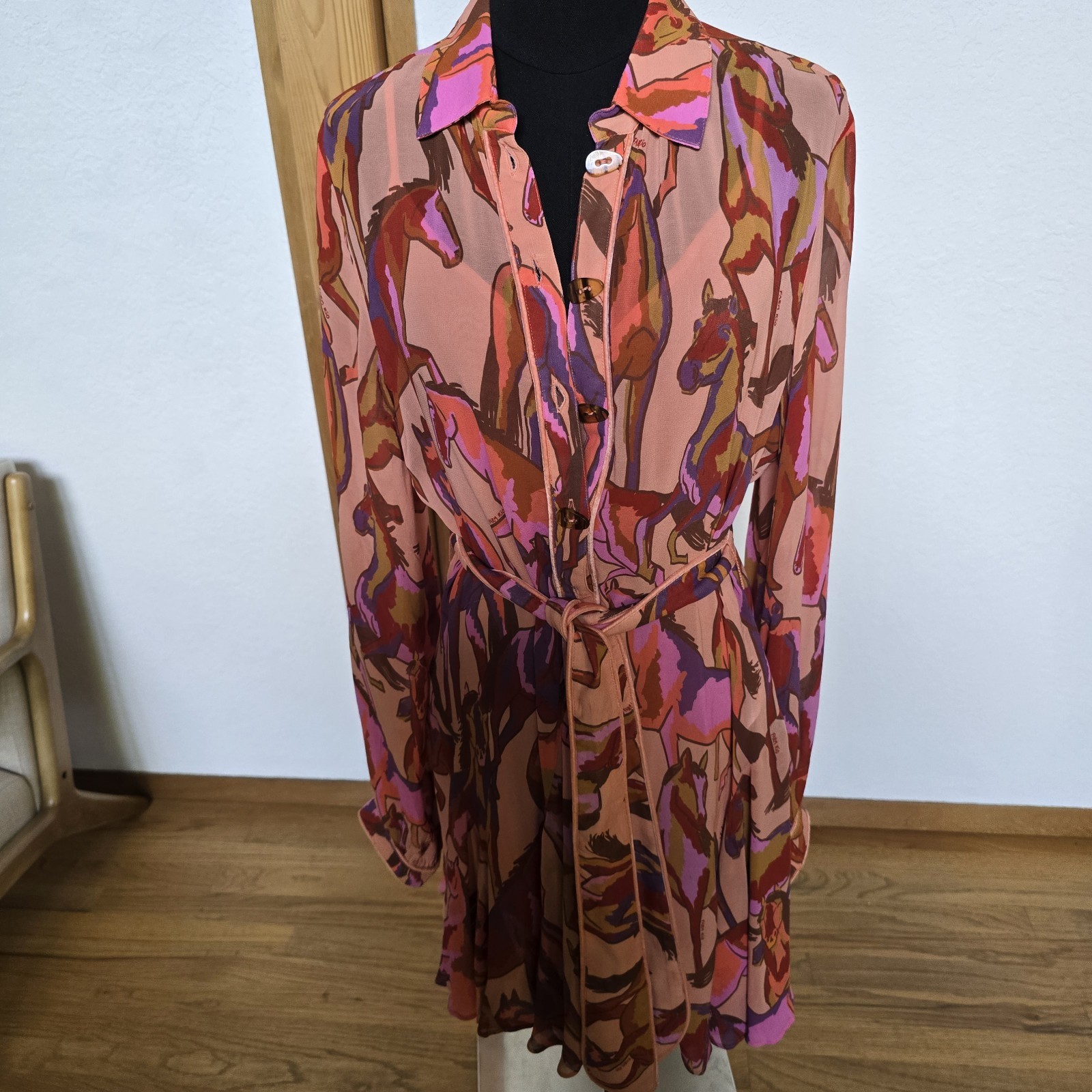 NWT Farm Rio Rose Wild Horses Long Sleeve Mini Shirt Dress with Slip Sz S