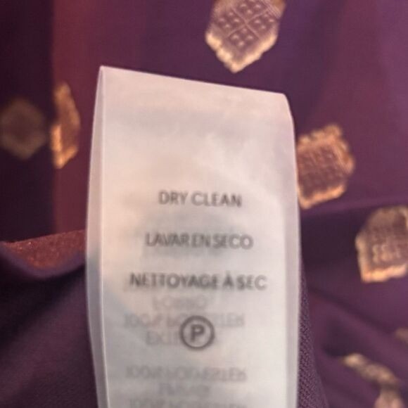 Calvin Klein Tie Cuff Long Sheer Balloon Sleeve Mini Dress Purple Gold Sz 6 NEW