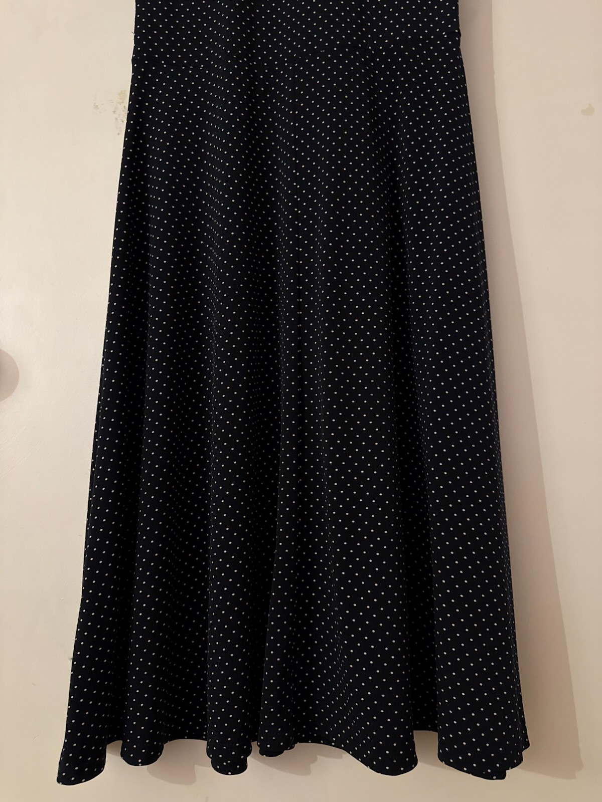 ALFANI navy mini dot stretch knit cap sleeve semi wrap dress, size PP