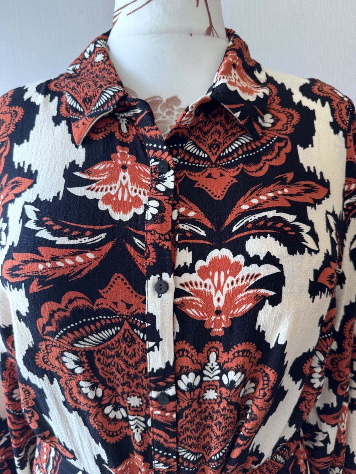 Full Length Patterned Long Sleeve Collared Shirt Dress From F&F Size 20