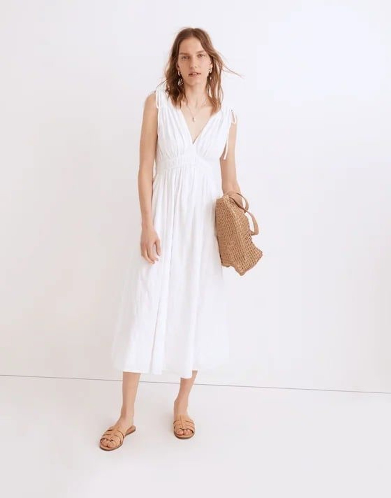 Madewell Sophia Smocked Midi Dress in Windowpane Eyelet White size Medium