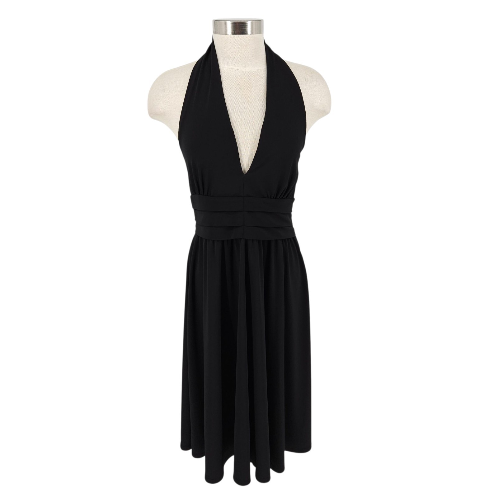 Michael Kors Halter Fit Flare Swing Dress Black Sleeveless V Neck Zip Womens 6