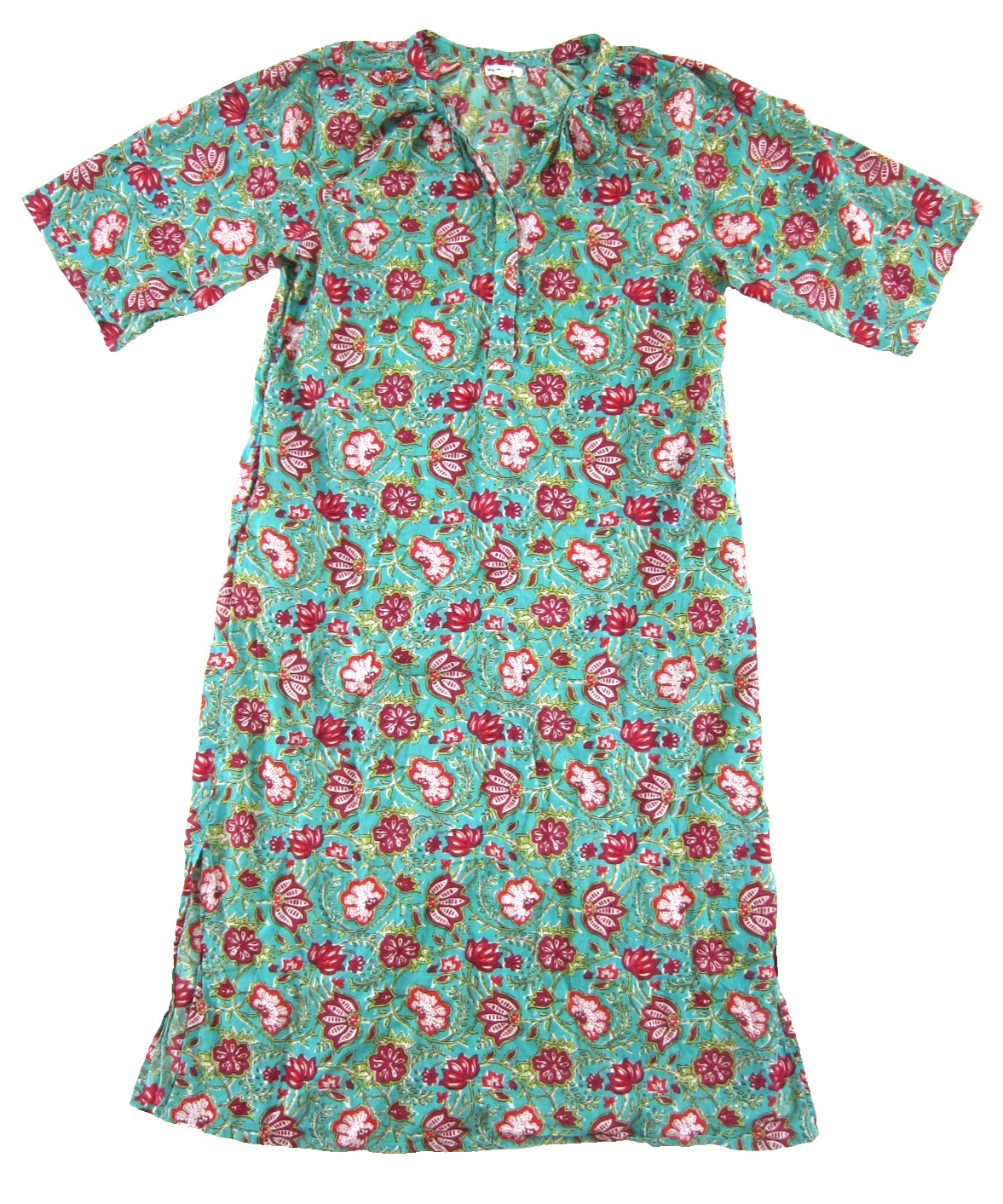Maisie Green Red Pink Floral Beachy Cotton Pocket Midi Kaftan Maxi Dress Large