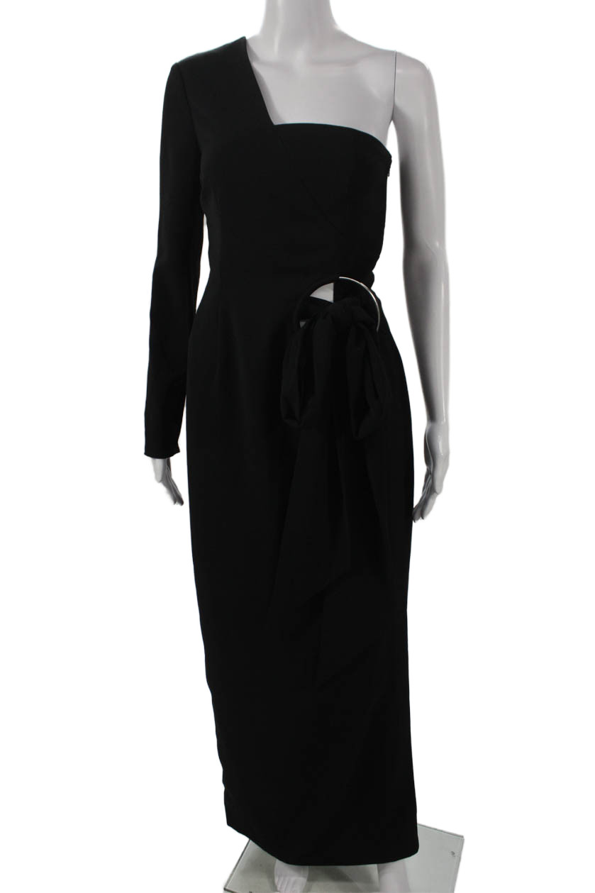 AQ/AQ Womens Maxi One Shoulder Long Sleeve Black Dress Size 4