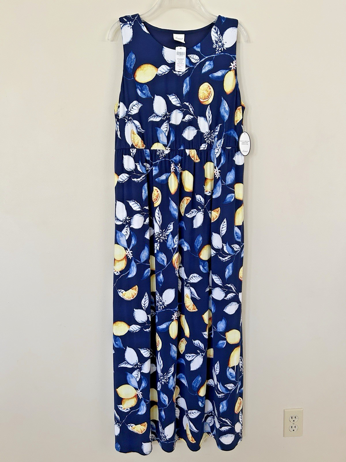 NWT Soma Sz Large Soft Support Maxi Dress High Neck Pockets Lined Blue Lemon $99