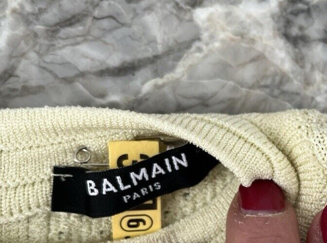 BALMAIN Pale Yellow Crystal Embellished Long Sleeved Dress FR 38 US 4