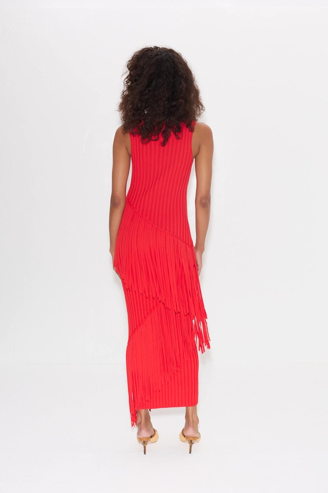 SIMON MILLER Spiral Knit Fringe Bodycon Maxi Dress Paprika S NWT Anthropologie