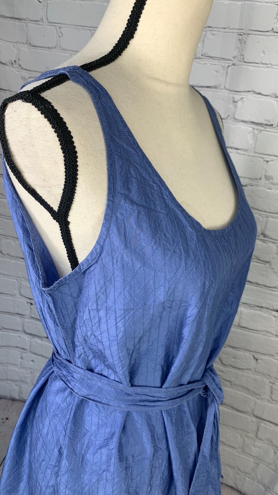 Eileen Fisher Washed 100% Silk Taffeta Dress Sleeveless Tie Pleats Trimmed Hem M