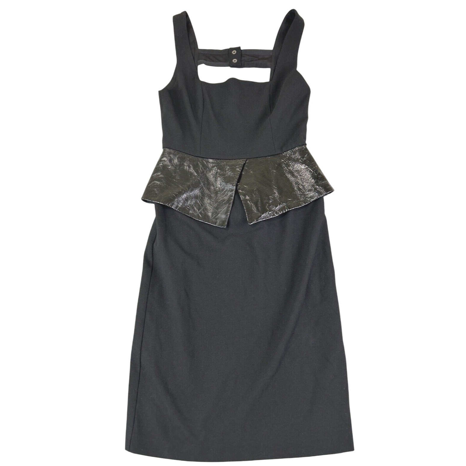 Alice & Olivia XS 30″ Black Maddy Mini Dress Leather Peplum Bodycon Party