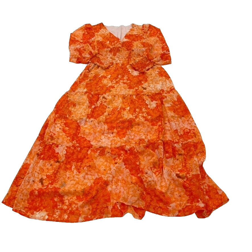 Orange Long Sleeve V-Neck Maxi Sundress Women’s Size Small NEW