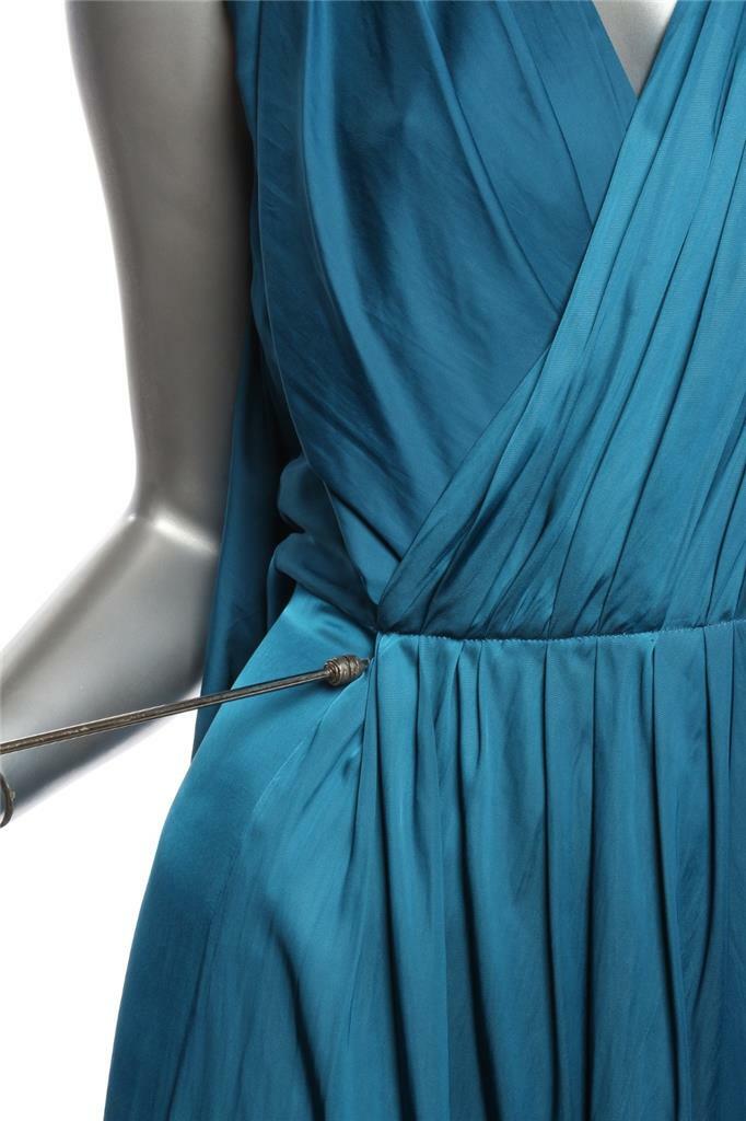 CEDRIC CHARLIER Womens Blue Wrap Draped V-Neck Sleeveless Long Maxi Dress US4 S