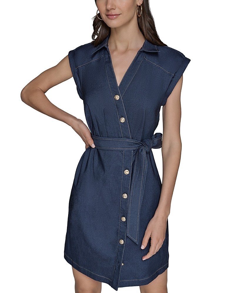 KARL LAGERFELD PARIS Denim Millennium Shirtdress Women’s 14 Indigo Button Front