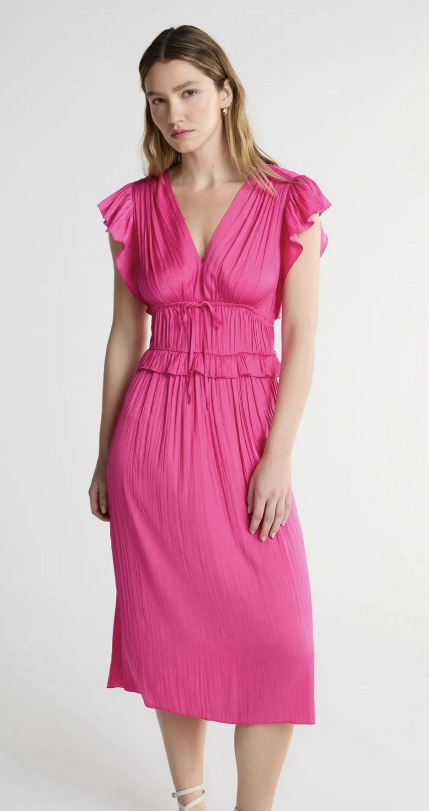 Scoop Women’s Crinkle Midi Dress with Flutter Sleeves- Pink Size M (8-10) NWT