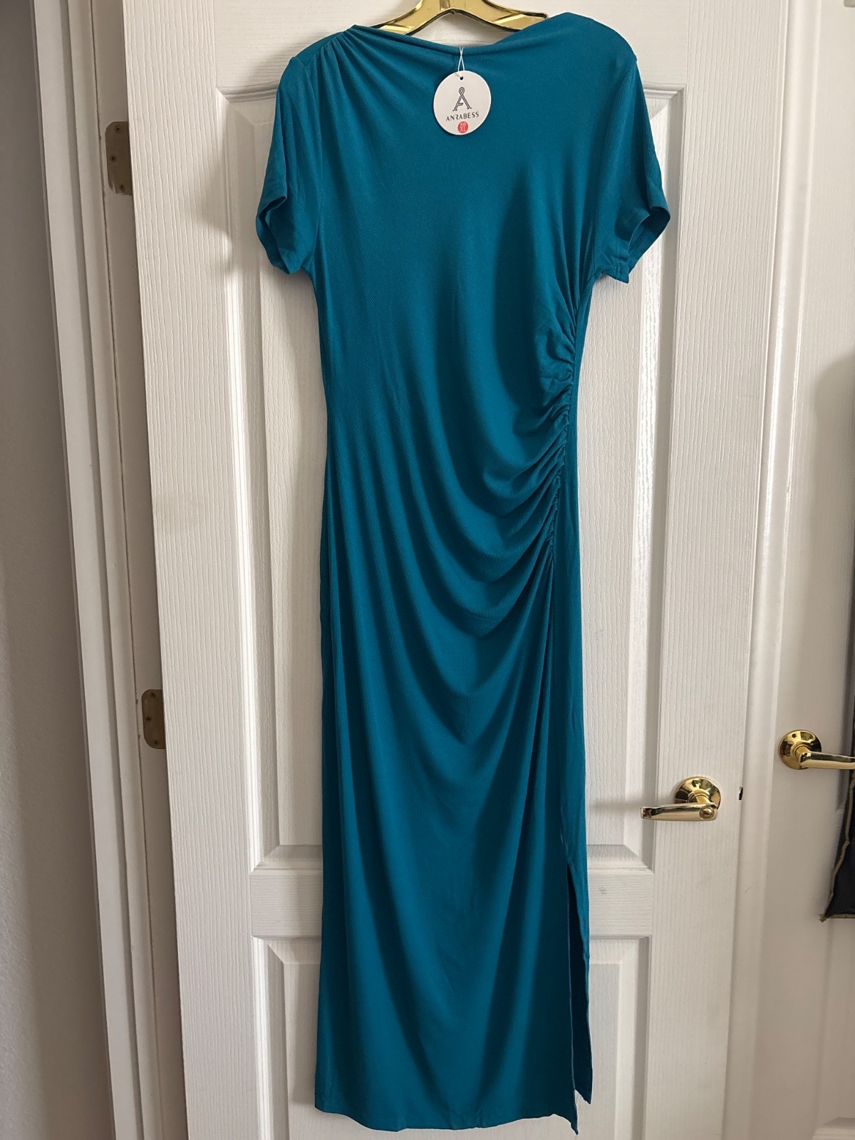 Anrabess maxi dress with ruching, teal size XL