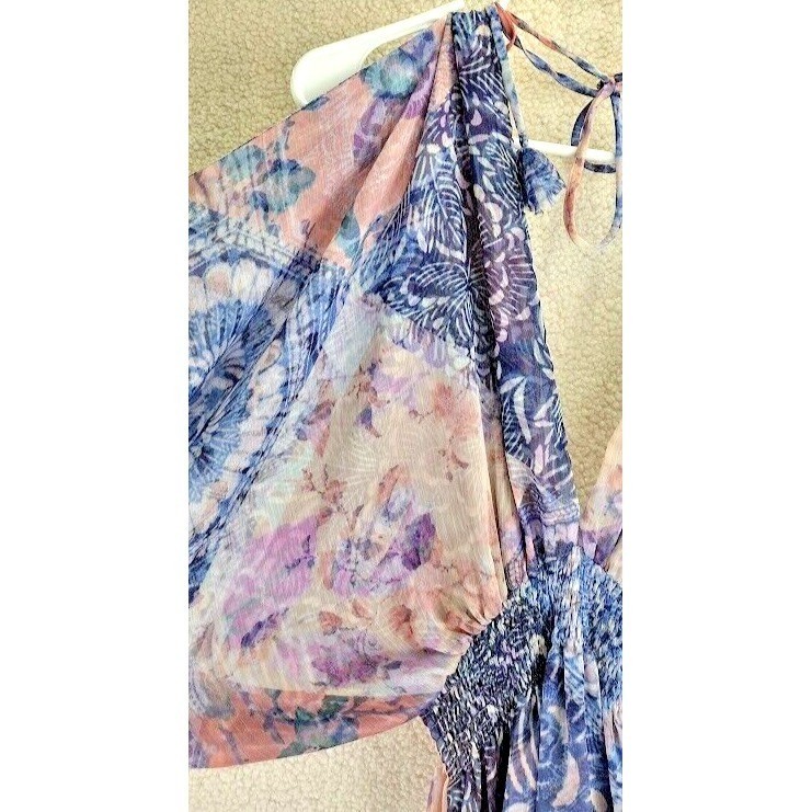 MISA Los Angeles Floral Tiered Midi Dress XS Bohemian Cold Shoulder Purple