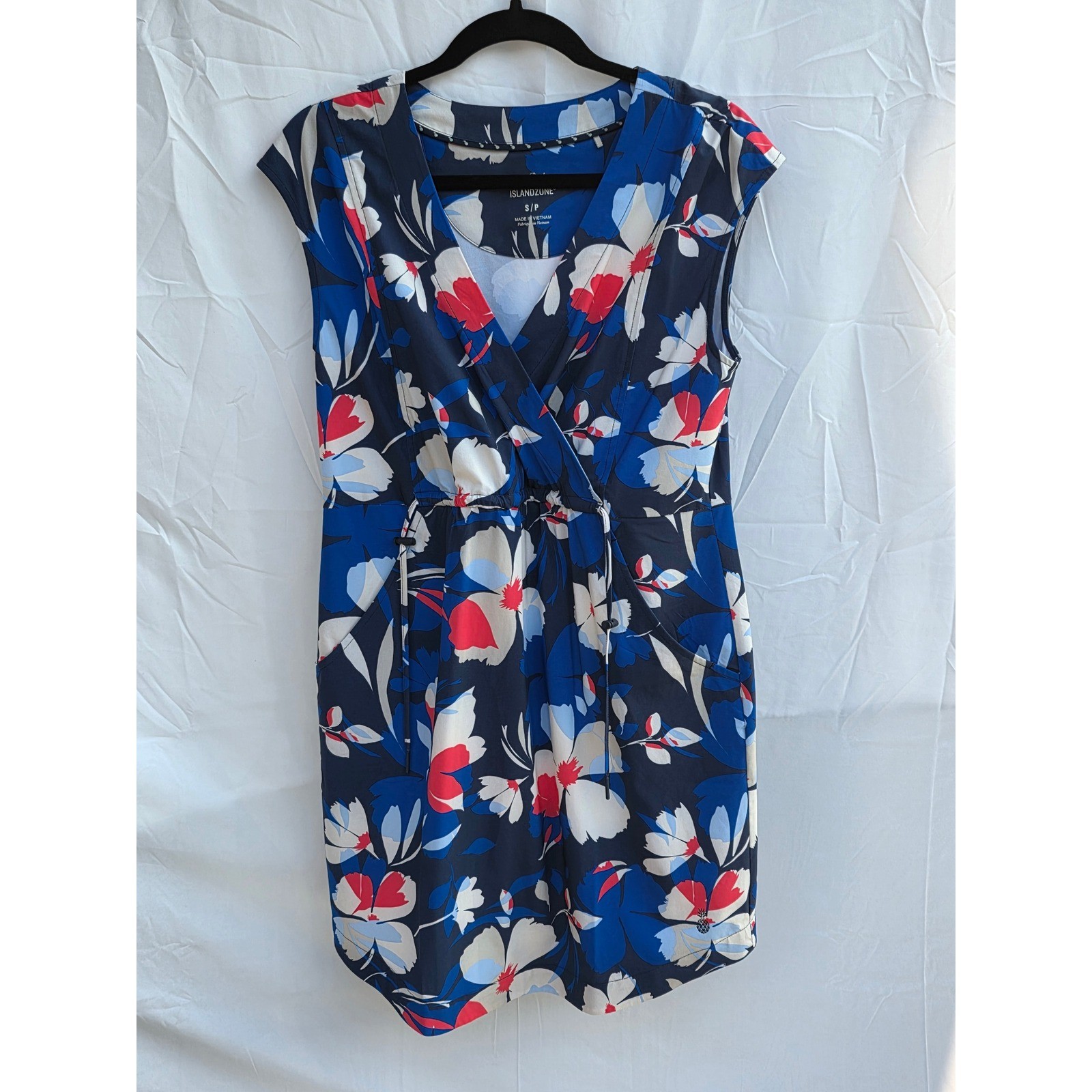 Tommy Bahama IslandZone Women Blue Floral Surplice V-Neck Drawstring Dress Small