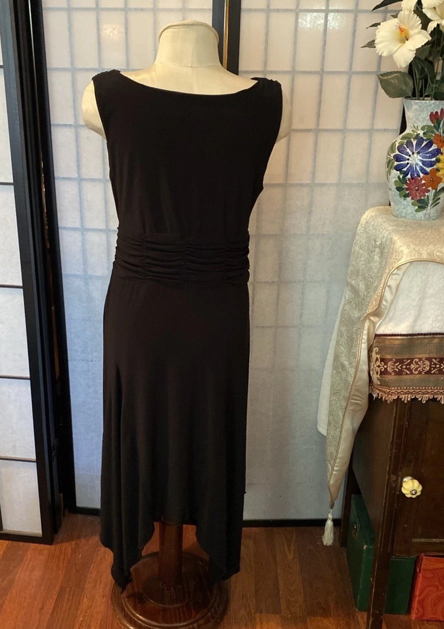 Dani Max Wom Estim M Sexy Black Assymetric Handkerchief Dress Plunging V-Neck