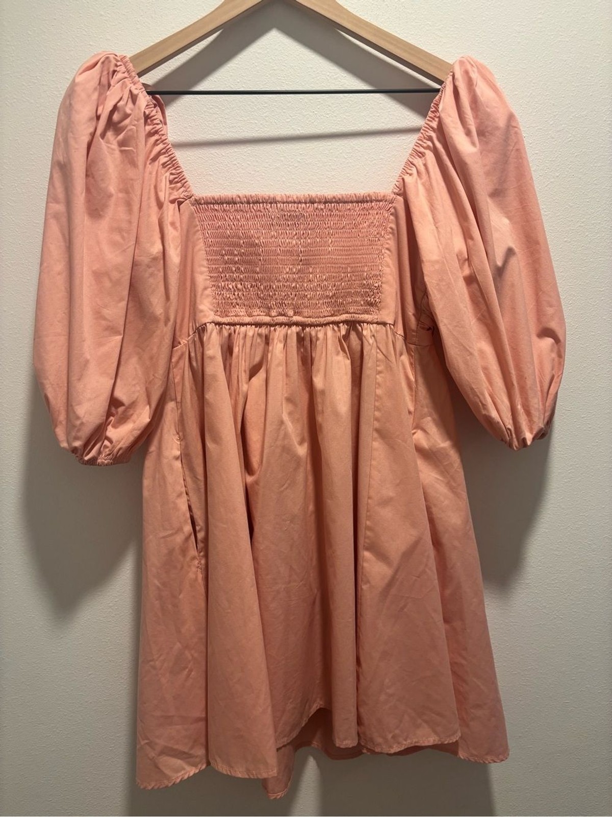 Abercrombie & Fitch Smocked Puff Sleeve Babydoll Dress Women’s M Peach