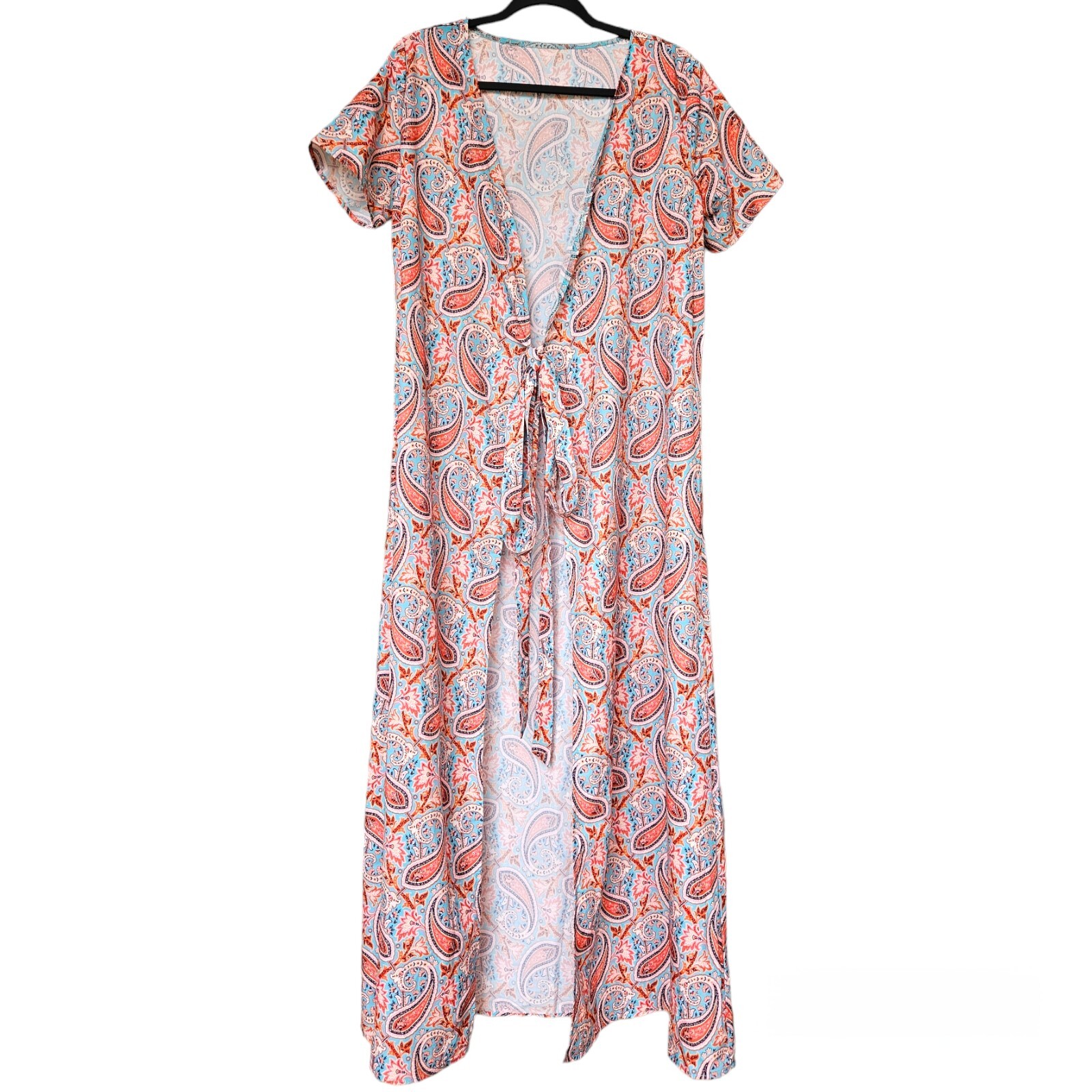 Casual Short Sleeve Printed Wrap Dress Midi Dress Size Medium