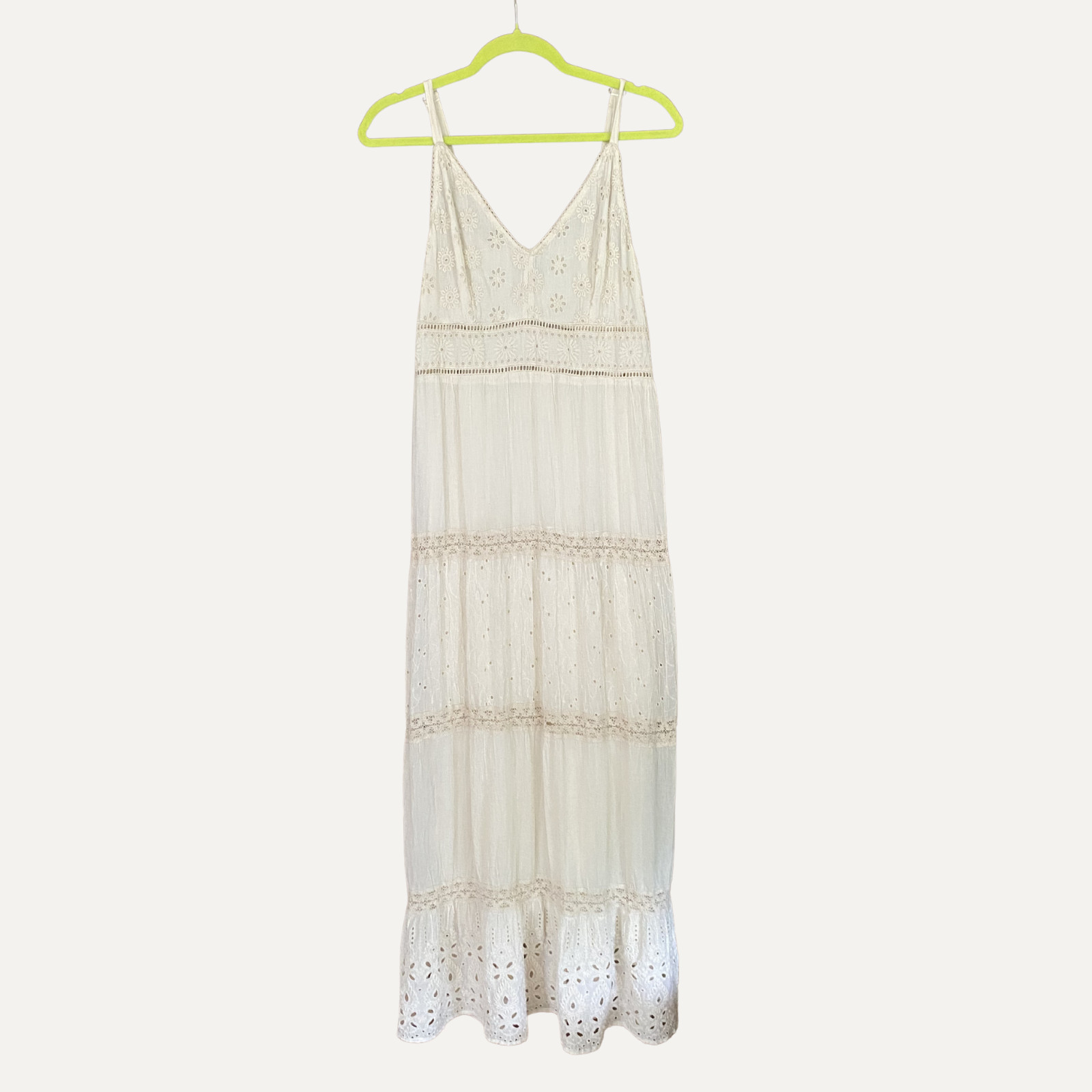Lila Modas 100% cotton ivory lace summer maxi dress women’s sz large boho beach