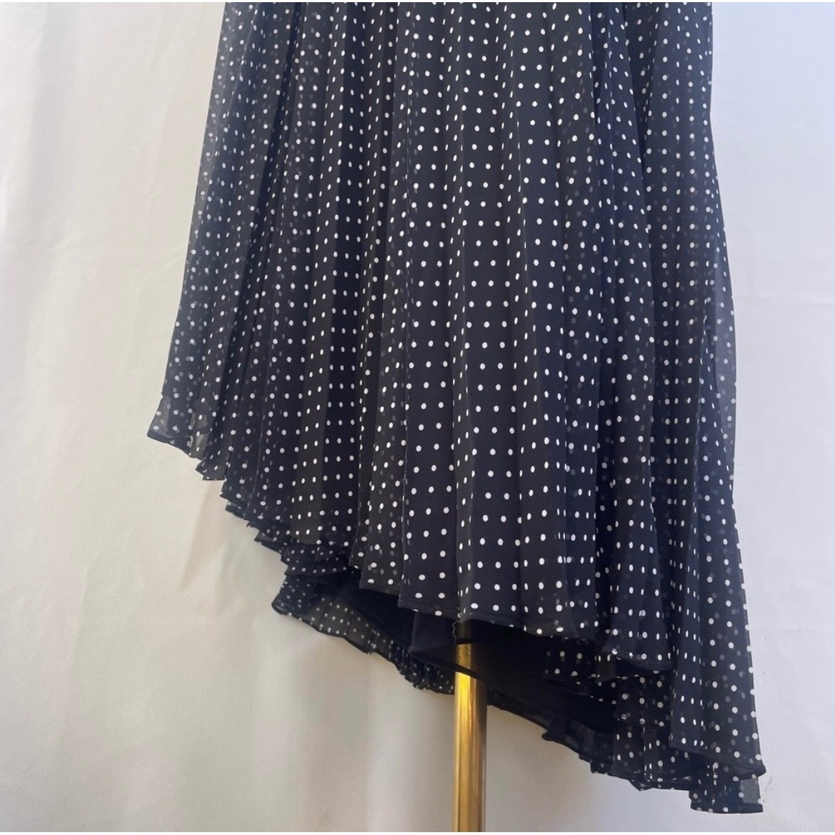 Kay Unger New York Black White Polka Dot Halter Hi-Low Chiffon Dress 16