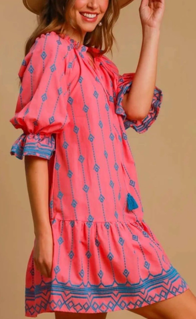Umgee USA Embroidered Split Neck Bohemian Dress | Size Small | New With Tags
