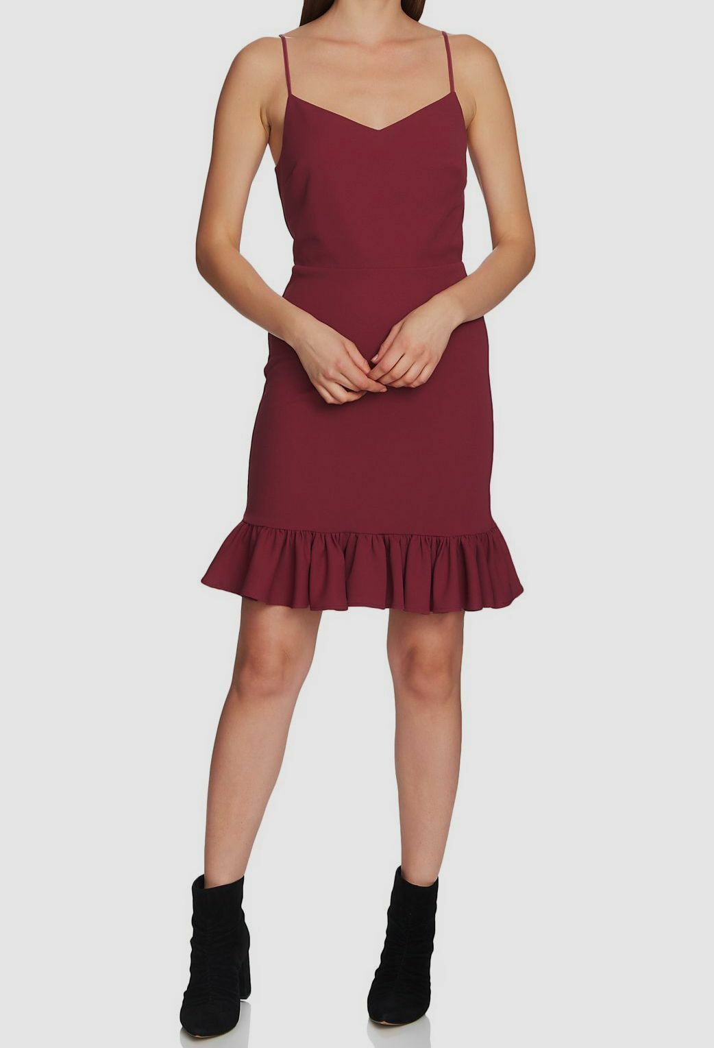 $160 1. State Women’s Red Sleeveless Ruffle Hem A-Line Sheath Dress Size 12