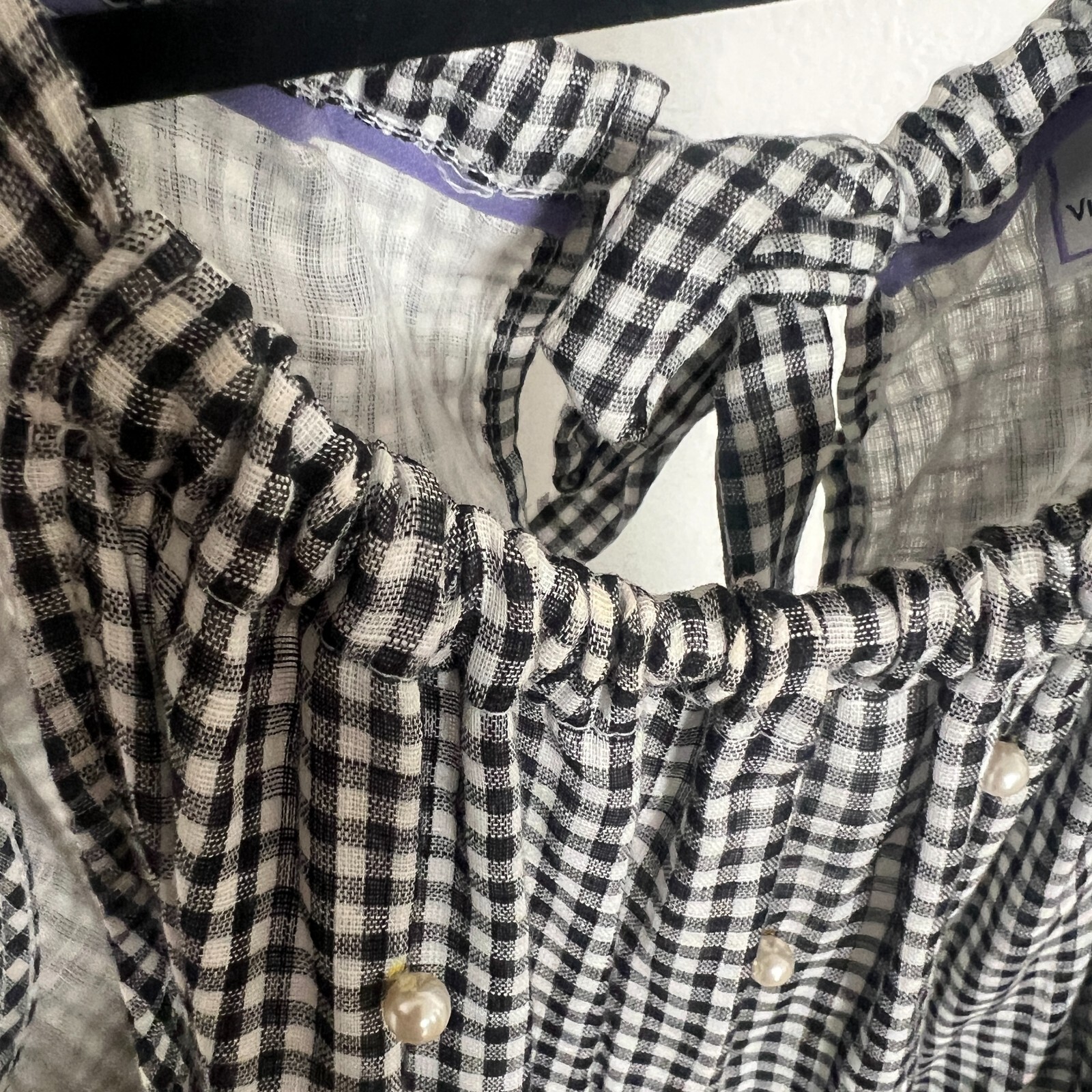 Violet Weekend Sz XL Cotton Gingham Tiered Maxi Dress Pearl Detail Prairie Boho