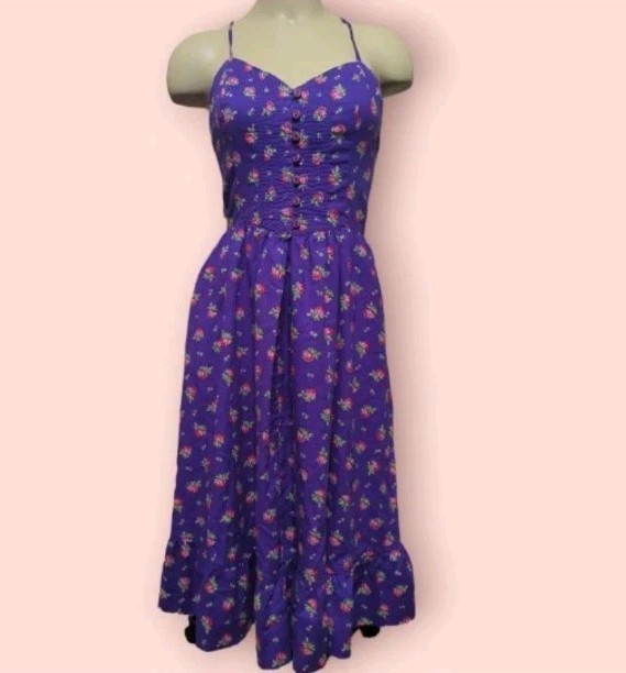 Rare Vintage Lanz Original Cotton Sleeveless Sundress Ruched Size Small