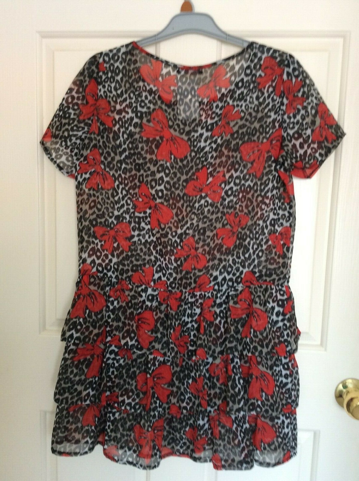 Women’s Designer Short Sleeve Multicolored Gathered Short Dress Top Size XS