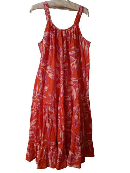 PEACOCKS Terracotta Pink Floral Cotton Maxi Dress Size 18 Boho Tiered Summer