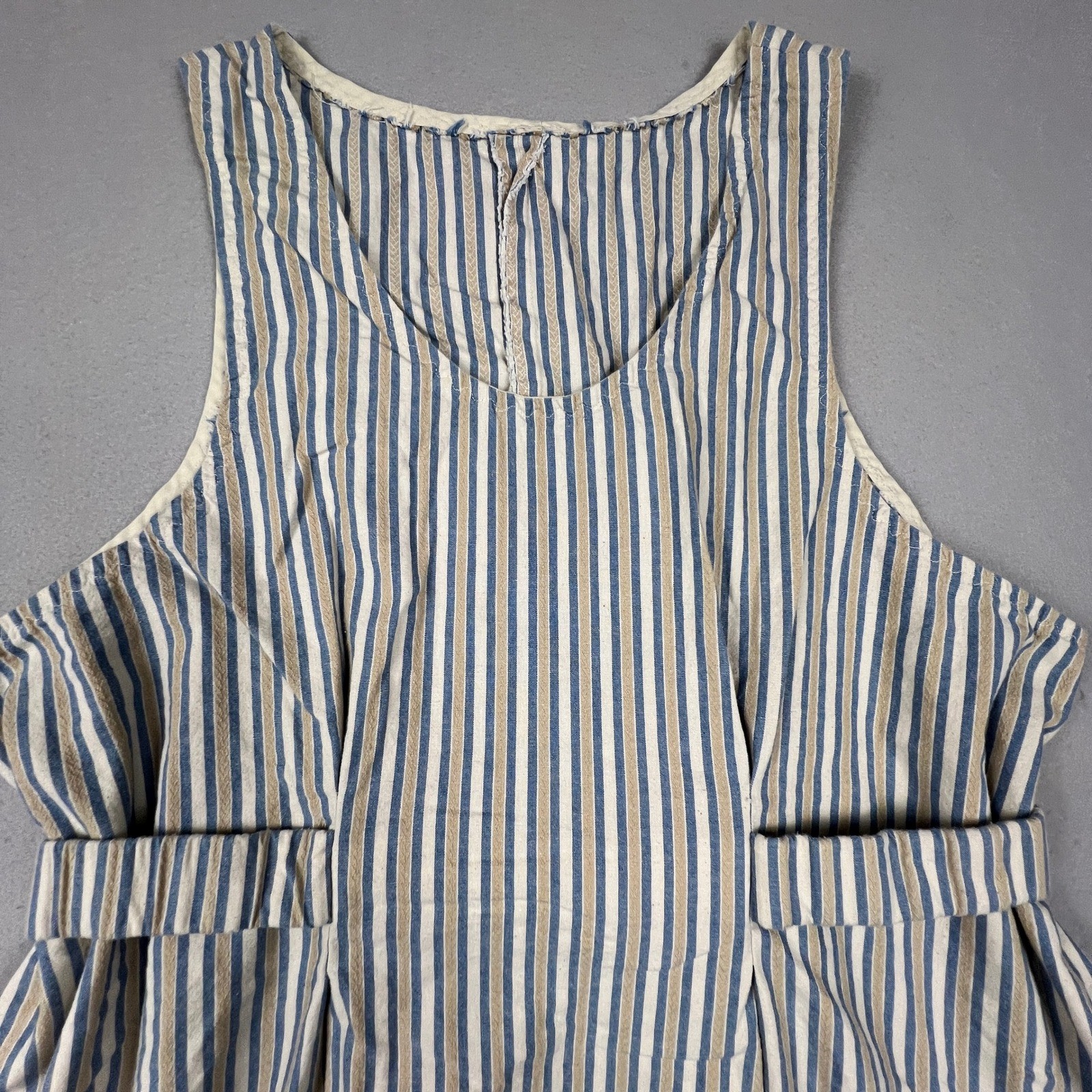 Cottagecore Striped Midi Dress Womens Blue Tan Vacation Sailor Casual Summer