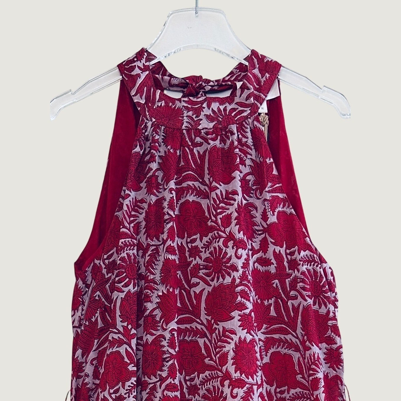 Cleobella Red Blue Print Halter Neck Tie Back and Belt Summer Dress Size Medium