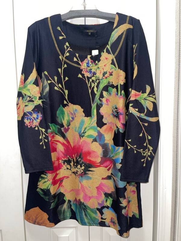 RADZOLI Black Multicolored Floral Shift Dress-Size XL-New With Tags