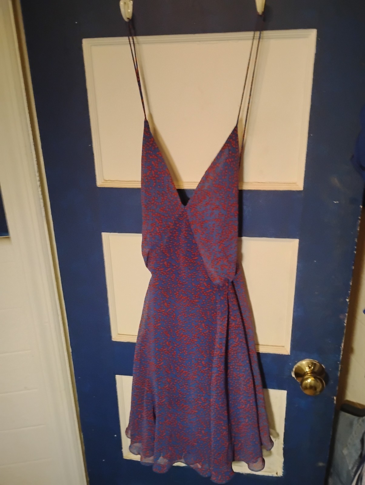 SheIn Blue Red Animal Print V-Neck Adjustable Spaghetti Strap Slip Dress M