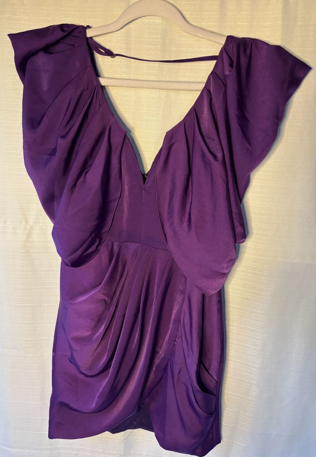 DO+BE Purple Satin Flutter Sleeve Mini Dress Style GY1590